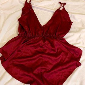 Silky red romper night wear